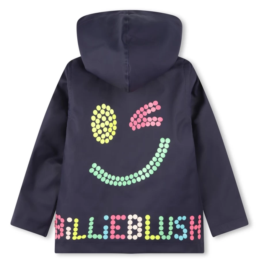 BILLIEBLUSH Navy Waterproof Coated Fabric Hooded Raincoat for Girls
