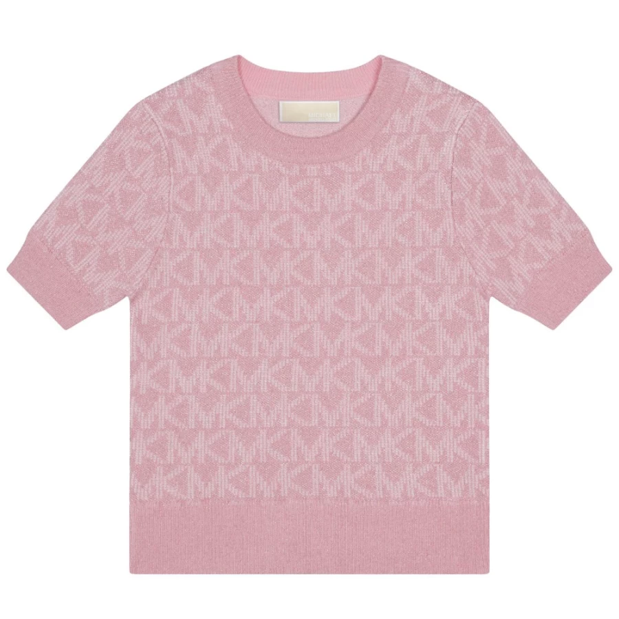 MICHAEL KORS Girl's Pink Washed Pink Short-Sleeved Jacquard Jumper