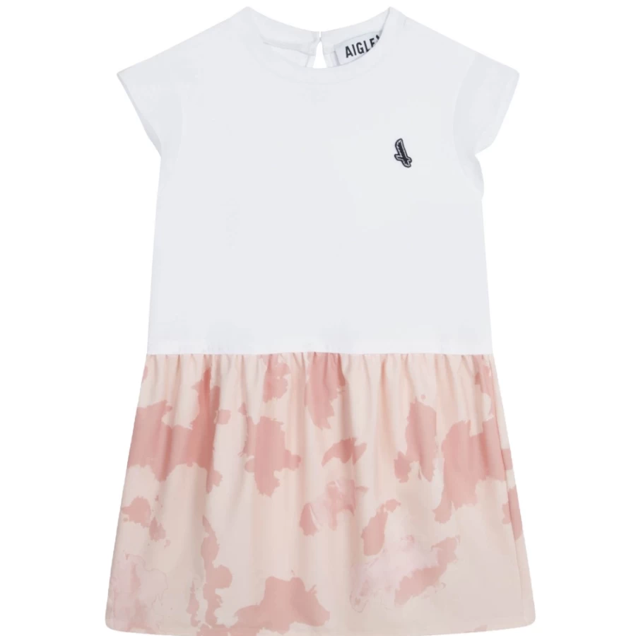 AIGLE Girl's Washed Pink Bimaterial Print Dress