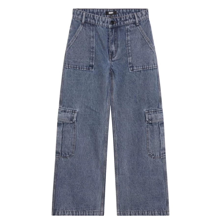 DKNY Girls' Stone Washed Cotton Jeans for Kids - Comfortable & Stylish