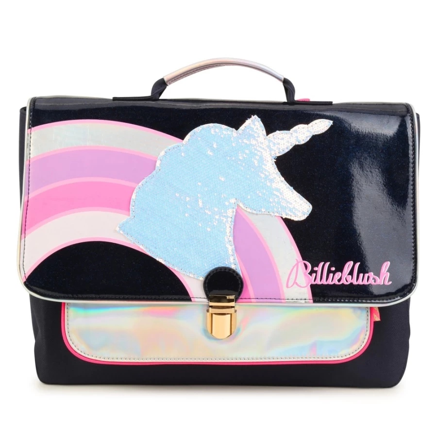 BILLIEBLUSH Navy Unicorn Book Bag for Girls - Rainbow School Backpack