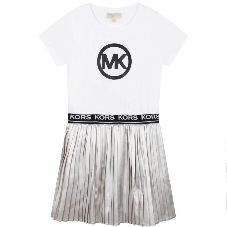 MICHAEL KORS Girl's Grey White Bi-Material Pleated Dress