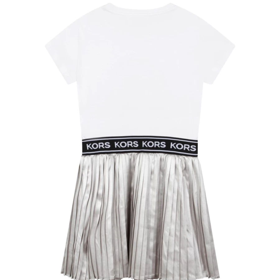 MICHAEL KORS Girl's Grey White Bi-Material Pleated Dress