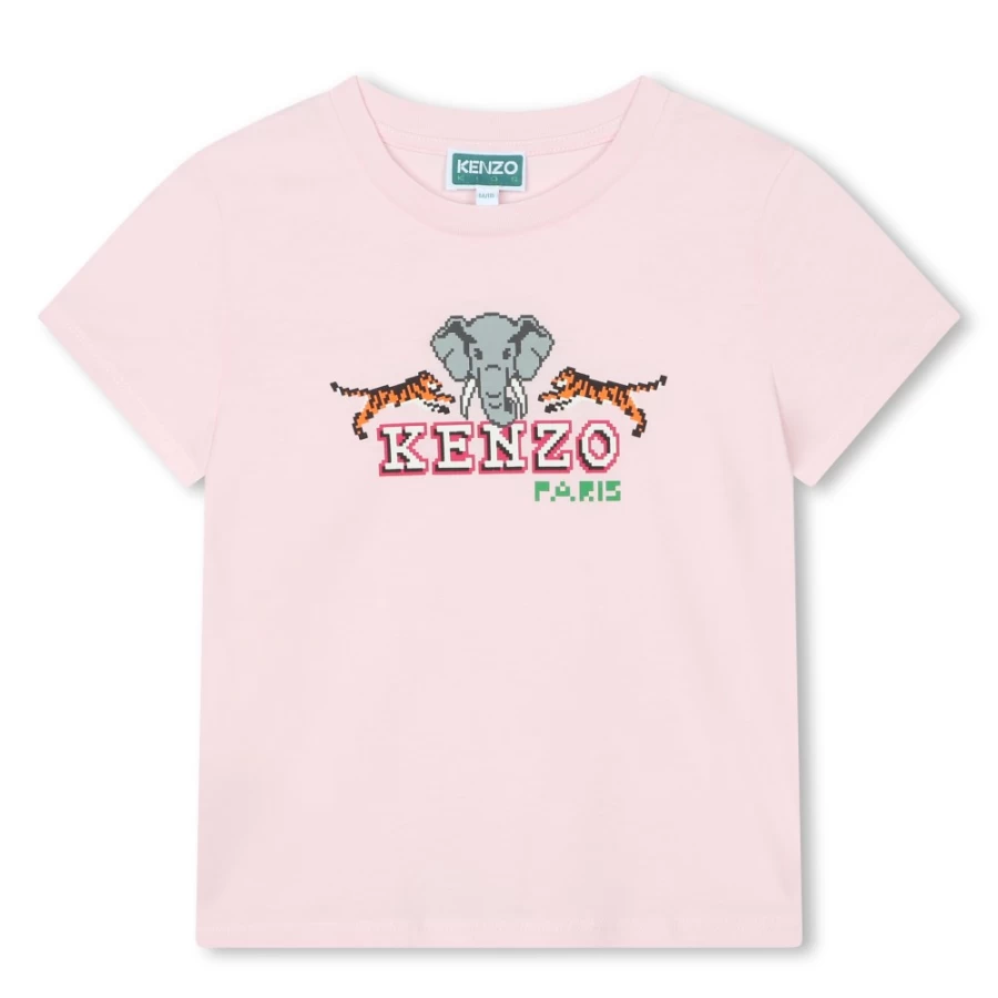 KENZO KIDS Girls Pale Pink Short-Sleeved Cotton T-Shirt for Toddlers