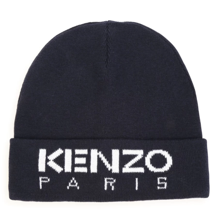 KENZO KIDS Navy Jacquard Knitted Hat for Girls - Premium Winter Beanie