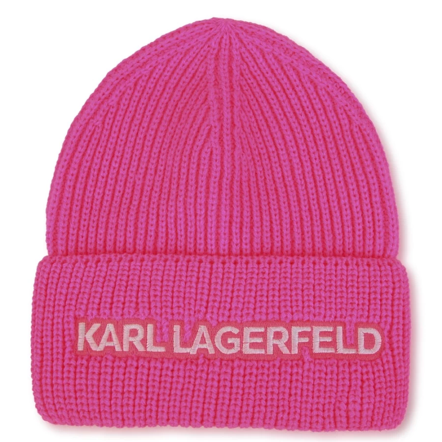 KARL LAGERFELD KIDS Pink Knitted Embroidered Hat for Girls