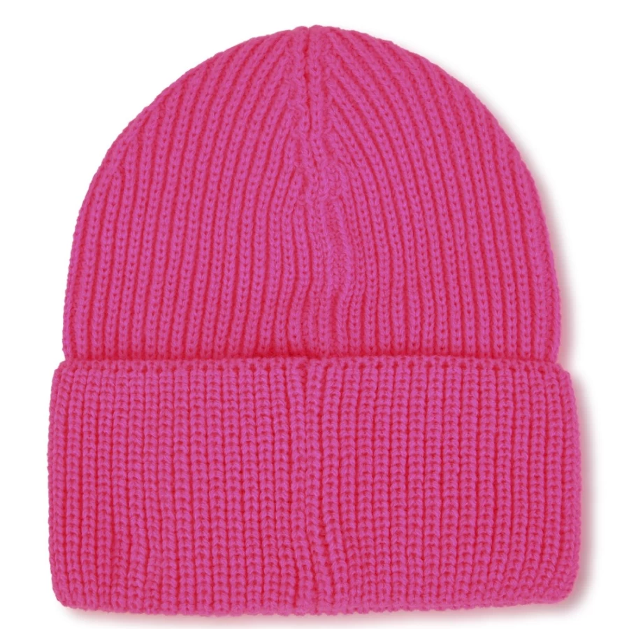 KARL LAGERFELD KIDS Pink Knitted Embroidered Hat for Girls