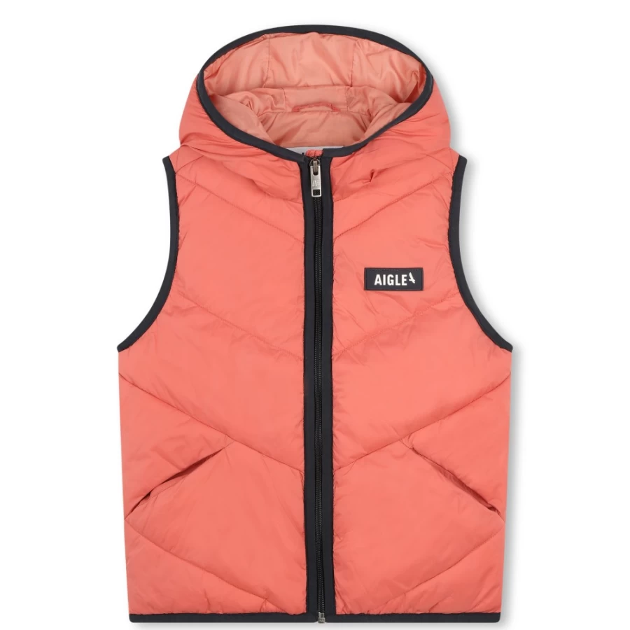 AIGLE Girl's Apricot Sleeveless Hooded Jacket - Lightweight Summer Outerwear