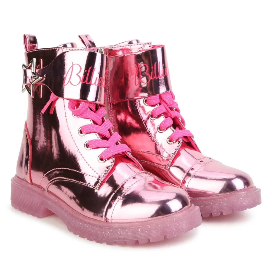 BILLIEBLUSH Pink Lace-Up Ankle Boots for Girls - Stylish Comfort Footwear