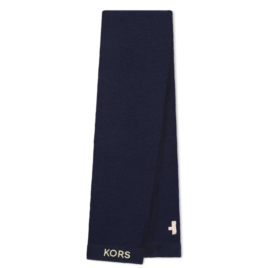 MICHAEL KORS Navy Knitted Logo Scarf for Girls - Premium Cashmere Winter Fashion Accessory