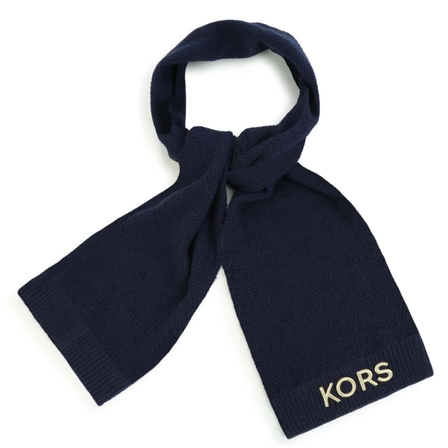 MICHAEL KORS Navy Knitted Logo Scarf for Girls - Premium Cashmere Winter Fashion Accessory