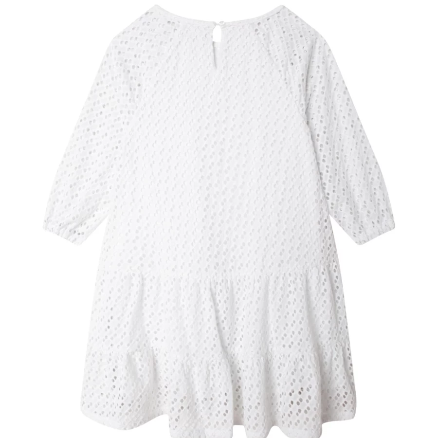 BOSS Girls' White Cotton Broderie Anglaise Dress - Floral Embroidered Summer Dress