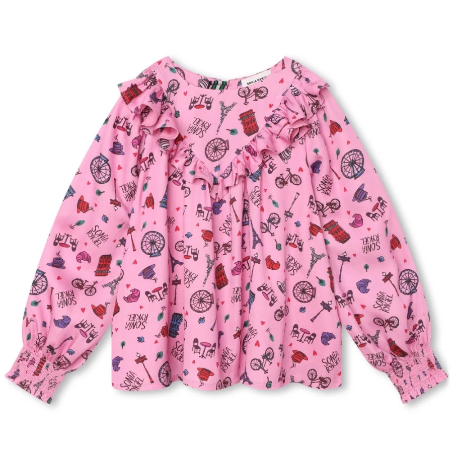SONIA RYKIEL Girls' Apricot Printed Blouse - Stylish & Comfortable Top