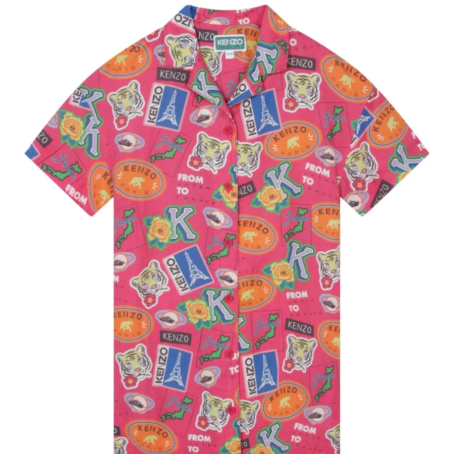 KENZO KIDS Girls Fuschia Dress - Floral Print Casual Wear for Kids