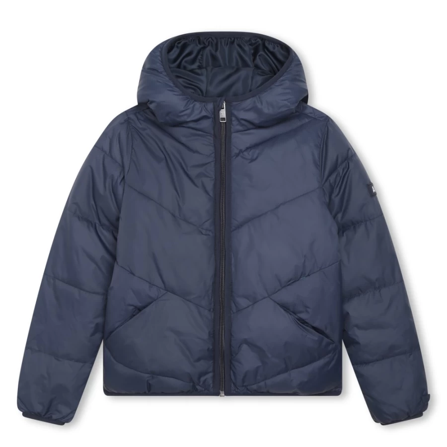 AIGLE Girls Navy Hooded Puffer Jacket - Warm Winter Coat for Kids