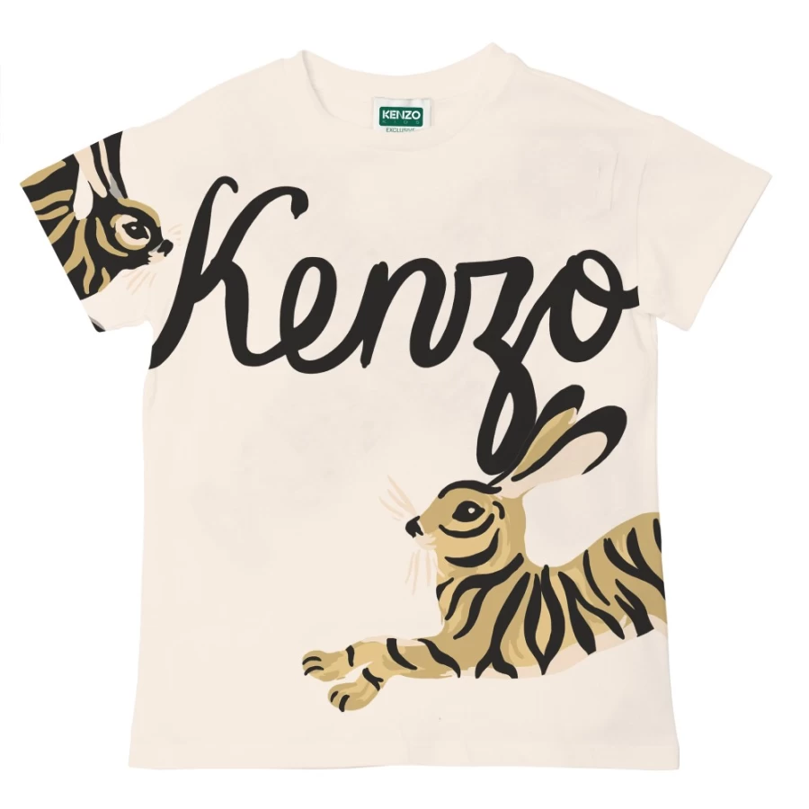 KENZO KIDS Girl's Off White Short-Sleeved Cotton T-Shirt for Kids
