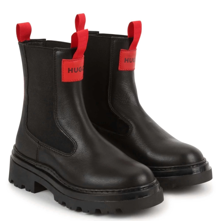 HUGO Black Leather Ankle Boots for Girls - Stylish & Comfortable