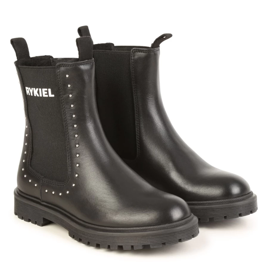 SONIA RYKIEL Black Leather Ankle Boots for Girls
