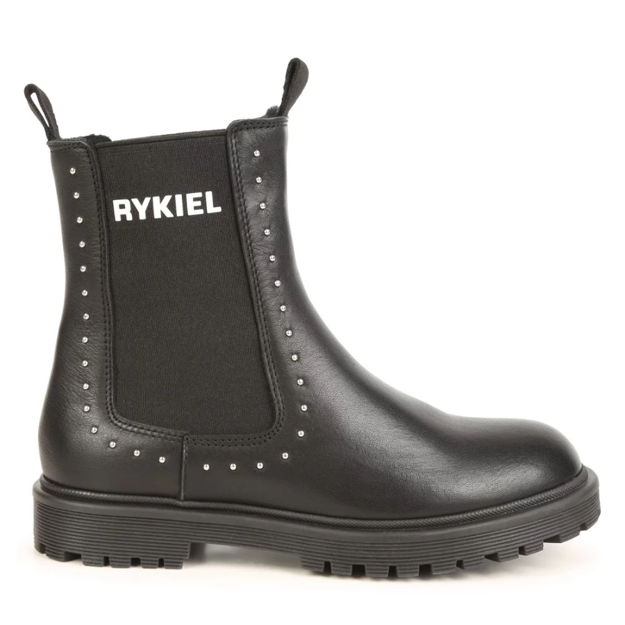 SONIA RYKIEL Black Leather Ankle Boots for Girls