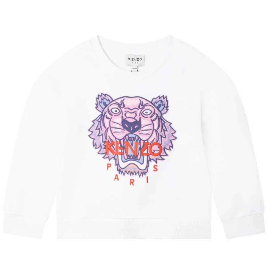 KENZO KIDS Girls White Sweatshirt - Comfortable & Stylish Pullover Hoodie