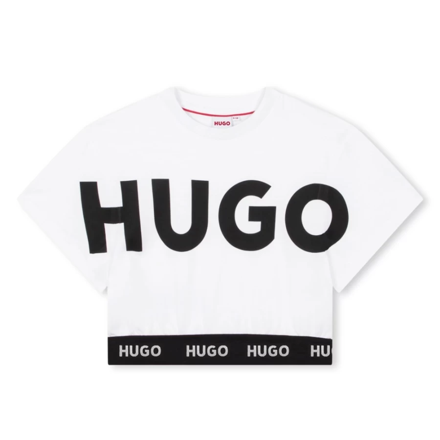 HUGO Girls White Short-Sleeved T-Shirt for Kids