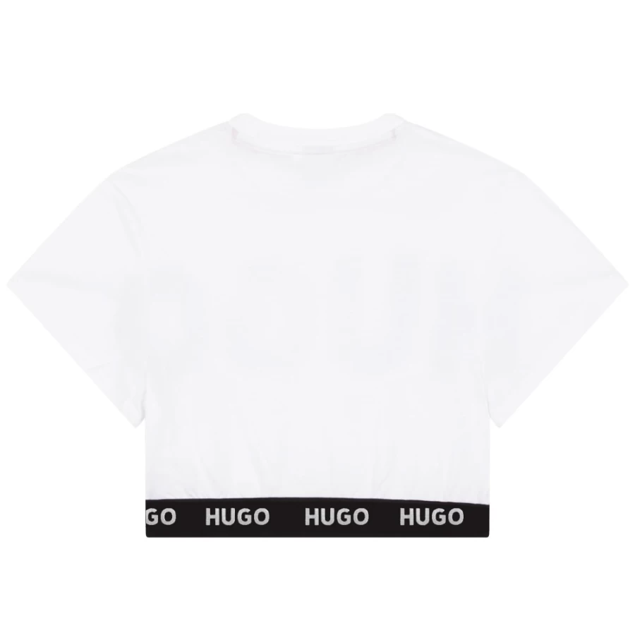 HUGO Girls White Short-Sleeved T-Shirt for Kids