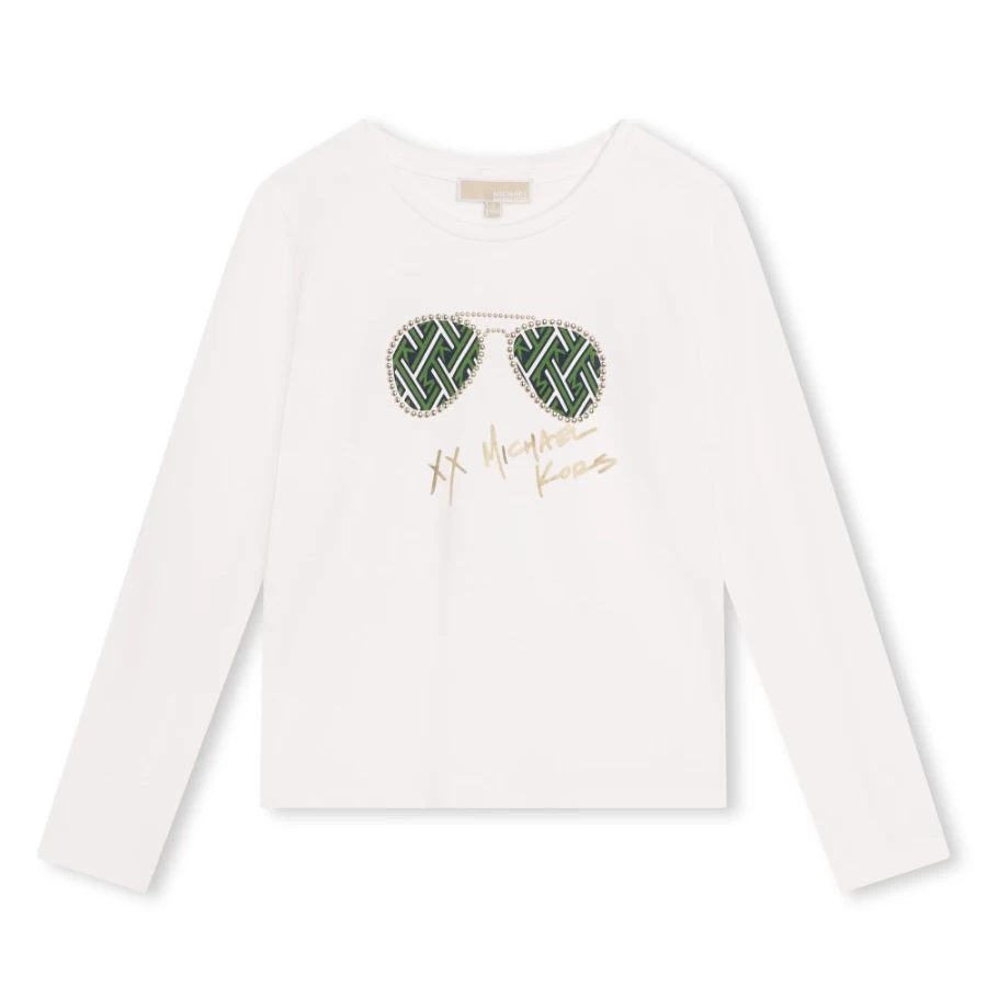 MICHAEL KORS Girls' Off-White Printed Cotton T-Shirt