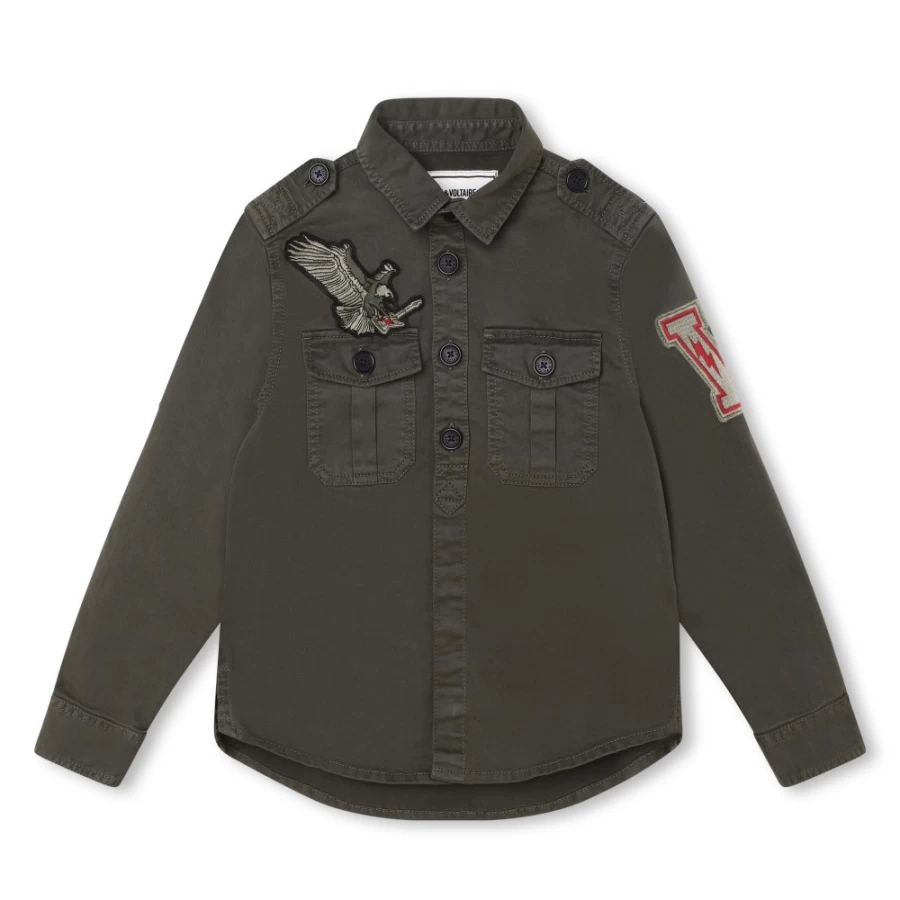 ZADIG & VOLTAIRE Girls' Khaki Cotton Jacket for Stylish Comfort