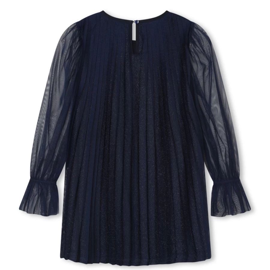 BILLIEBLUSH Navy Pleated Tulle Party Dress for Girls - Elegant Ruffled Gown for Special Occasions