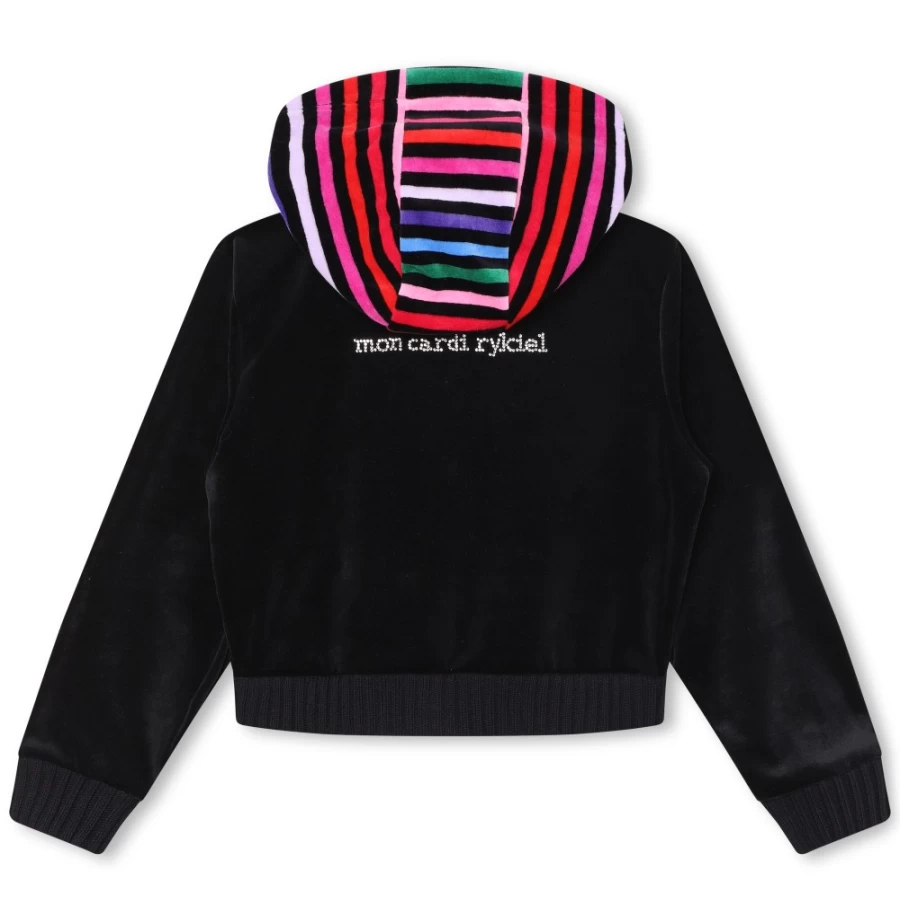 SONIA RYKIEL Girls' Zip Hooded Velvet Sweatshirt for Stylish Comfort
