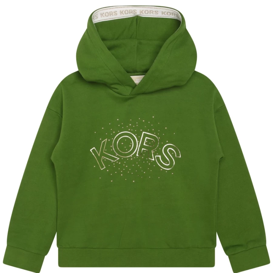 MICHAEL KORS Girls Khaki Hooded Sweatshirt - Casual Pullover Fleece Jacket