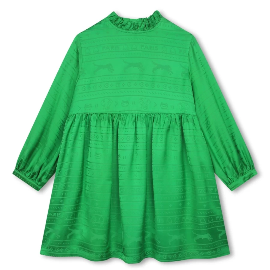 KENZO KIDS Girl's Lime Woven Jacquard Dress - Floral Print Summer Dress for Girls