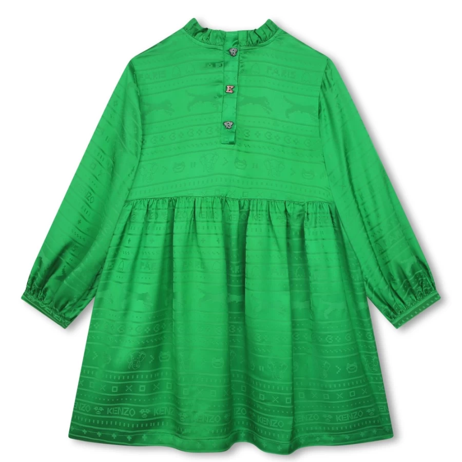 KENZO KIDS Girl's Lime Woven Jacquard Dress - Floral Print Summer Dress for Girls