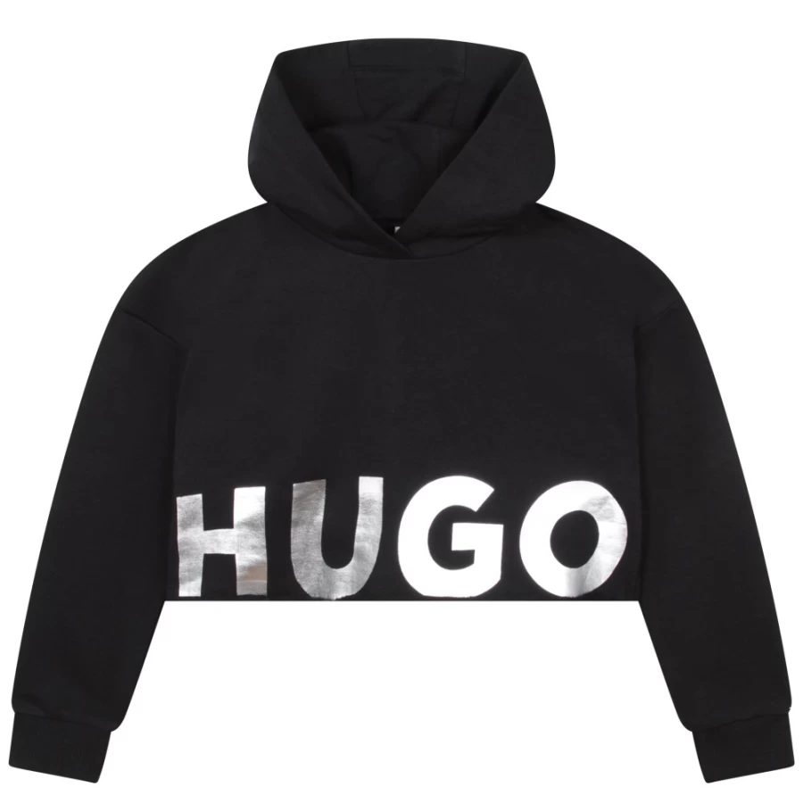 HUGO Black Hooded Sweatshirt for Girls - Stylish Pullover with Hood