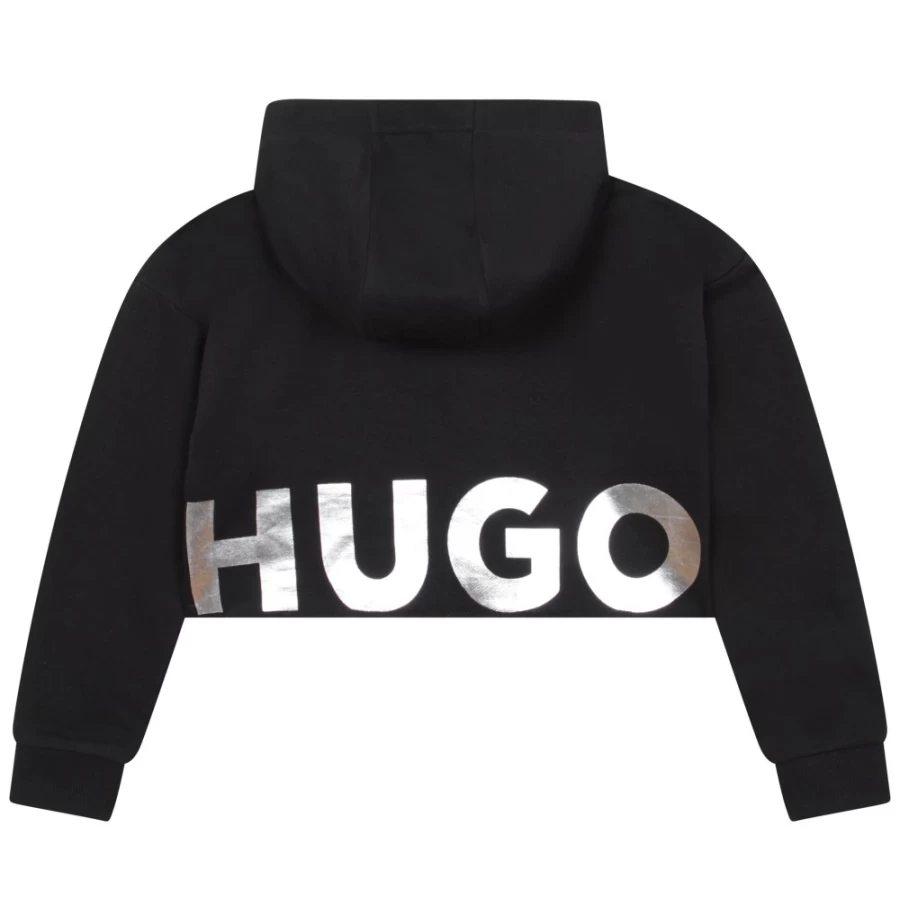 HUGO Black Hooded Sweatshirt for Girls - Stylish Pullover with Hood