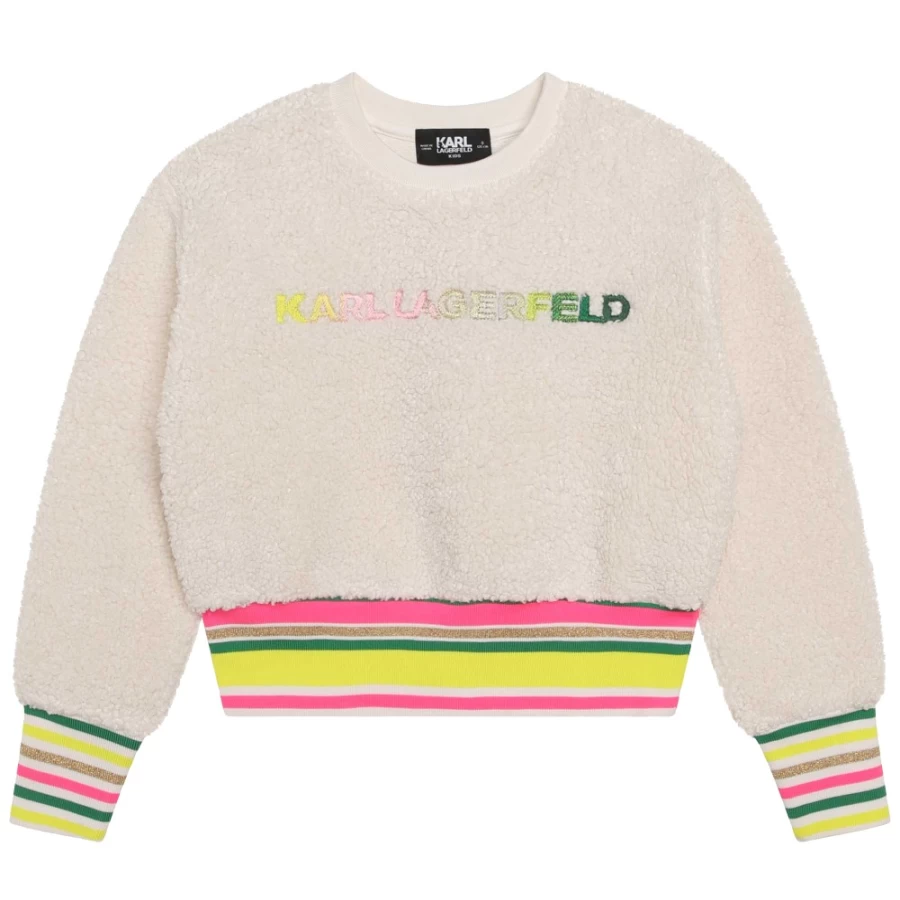 KARL LAGERFELD KIDS Girls Off White Fluffy Fleece Sweatshirt - Cozy Winter Pullover