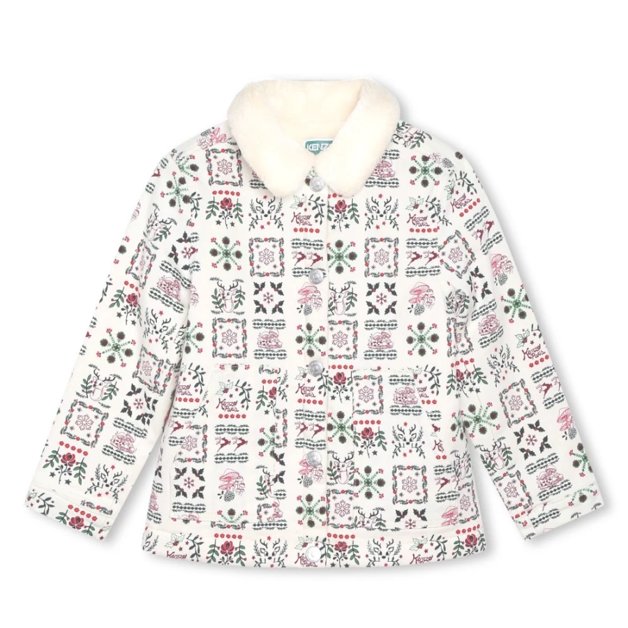 KENZO KIDS Girls Ivory Fancy-Collar Printed Jacket – Stylish & Trendy Outerwear