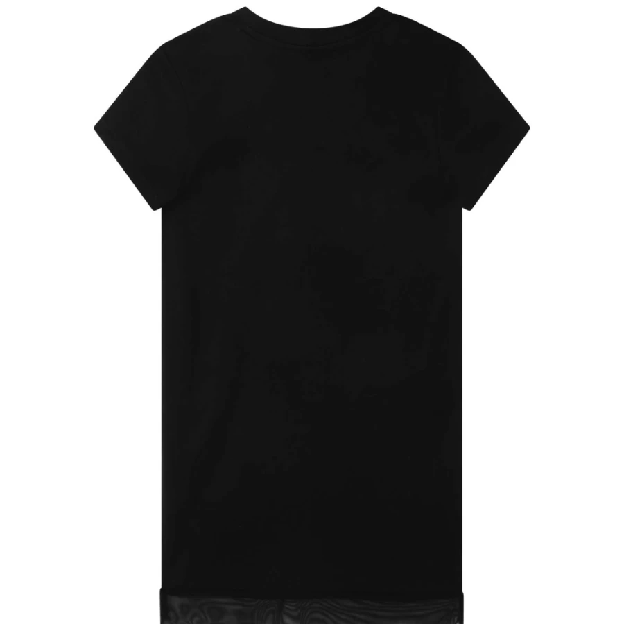 DKNY Black Embroidered Bi-Material Dress for Girls