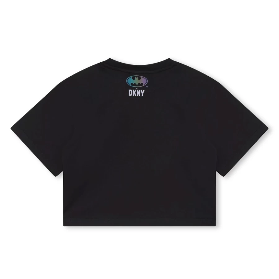 DKNY Girls' Black Short-Sleeved Cotton T-Shirt for Casual Wear