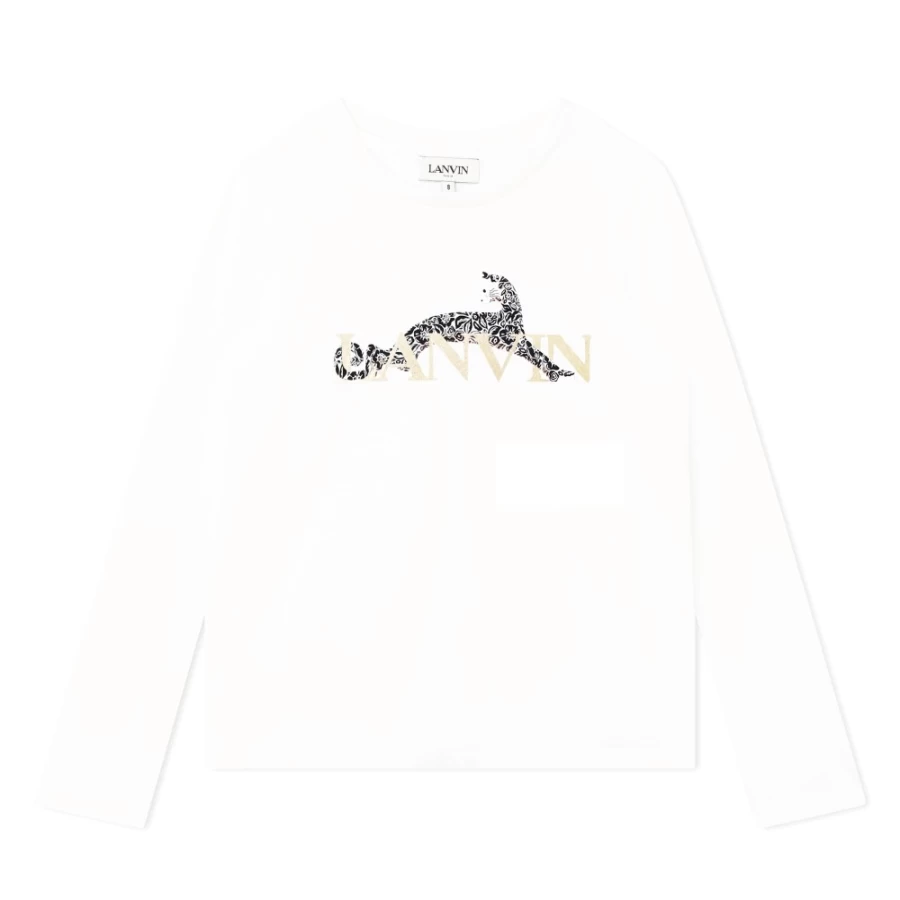 LANVIN Girls Offwhite Long-Sleeved T-Shirt for Casual Wear