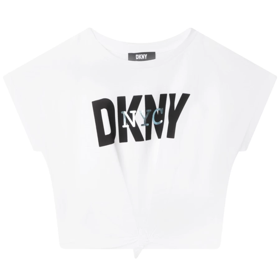 DKNY Girls' White Short-Sleeved Cotton T-Shirt for Casual Wear