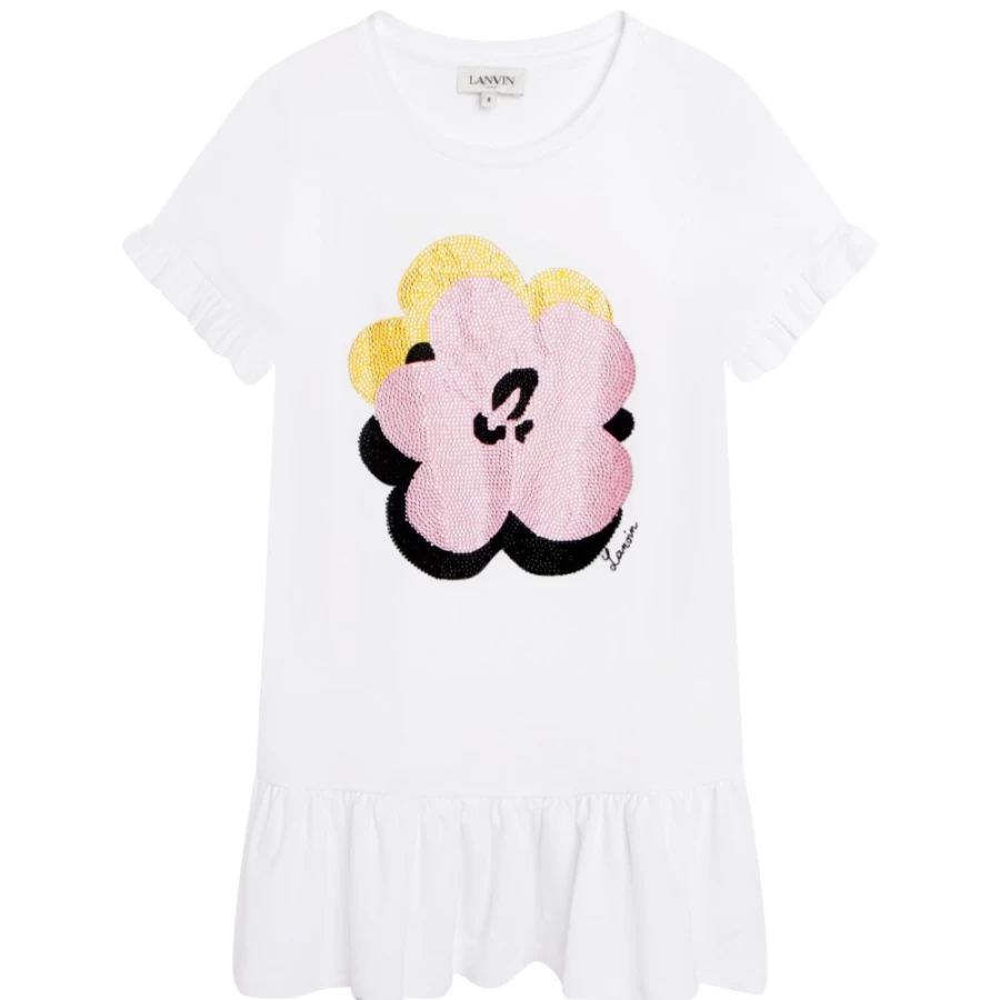 LANVIN Girls White Formal Sequinned Cotton Dress for Special Occasions