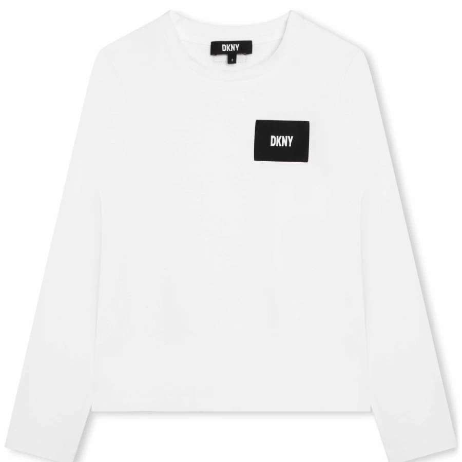 DKNY Girls' White Long-Sleeved T-Shirt for Comfort and Style