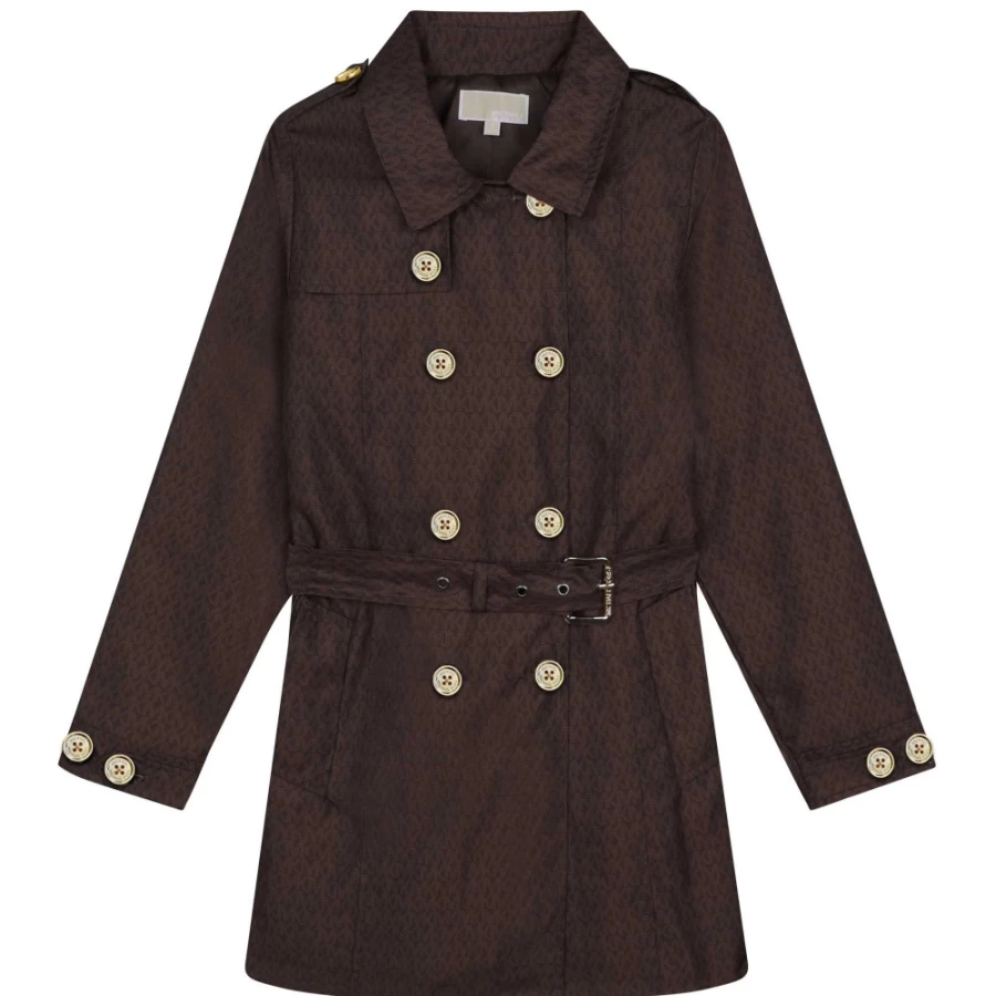 MICHAEL KORS Girls Chocolate Brown Belted Printed Raincoat
