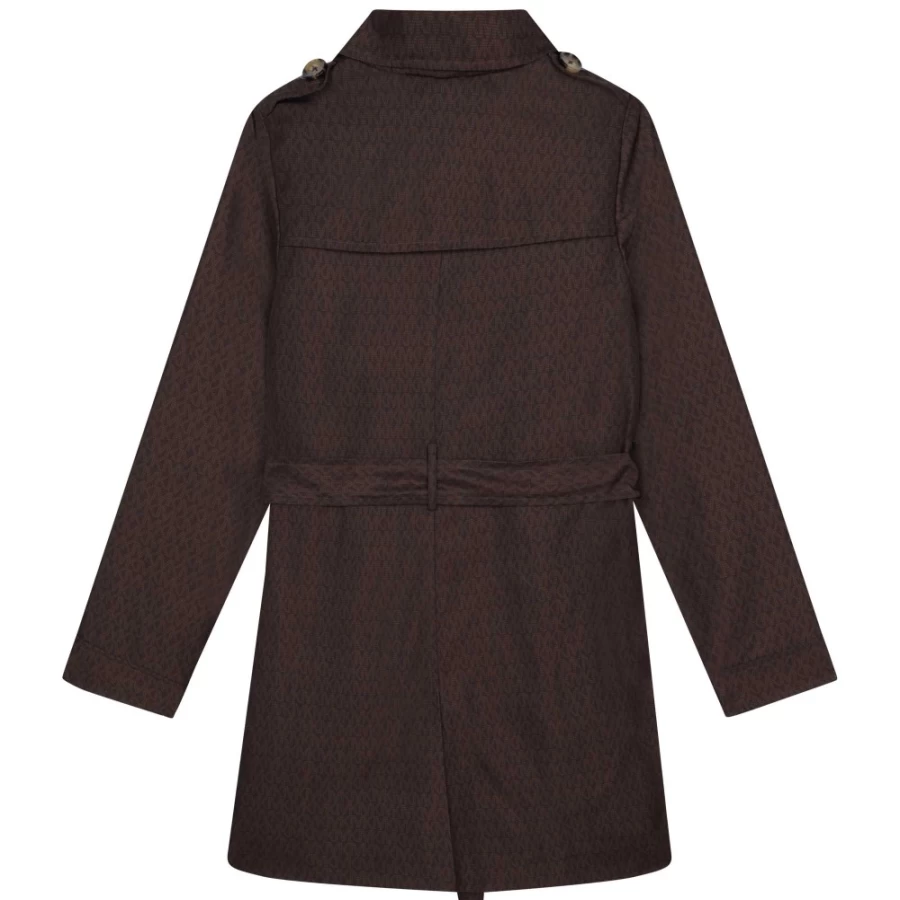 MICHAEL KORS Girls Chocolate Brown Belted Printed Raincoat
