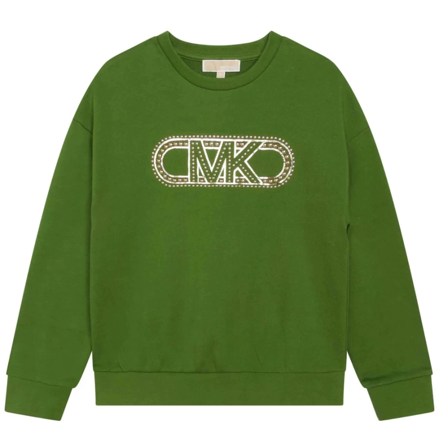 MICHAEL KORS Girls Khaki Fleece Sweatshirt - Cozy Pullover Hoodie for Kids