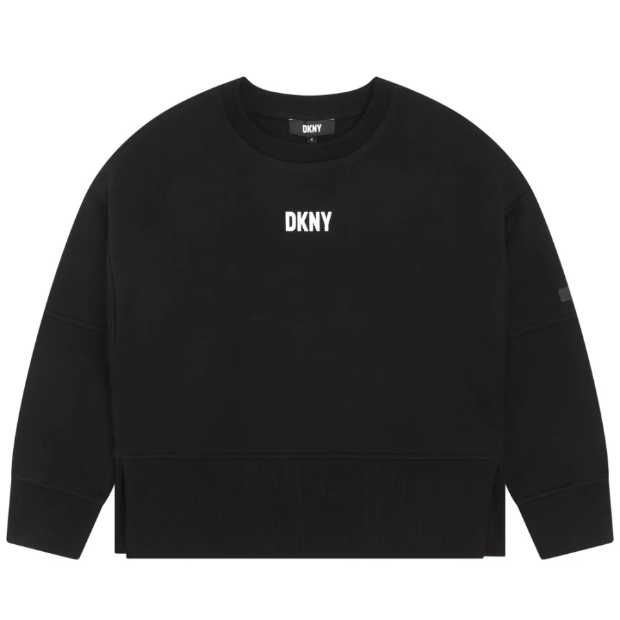DKNY Girls' Black Cotton Fleece Sweatshirt - Soft & Cozy Pullover