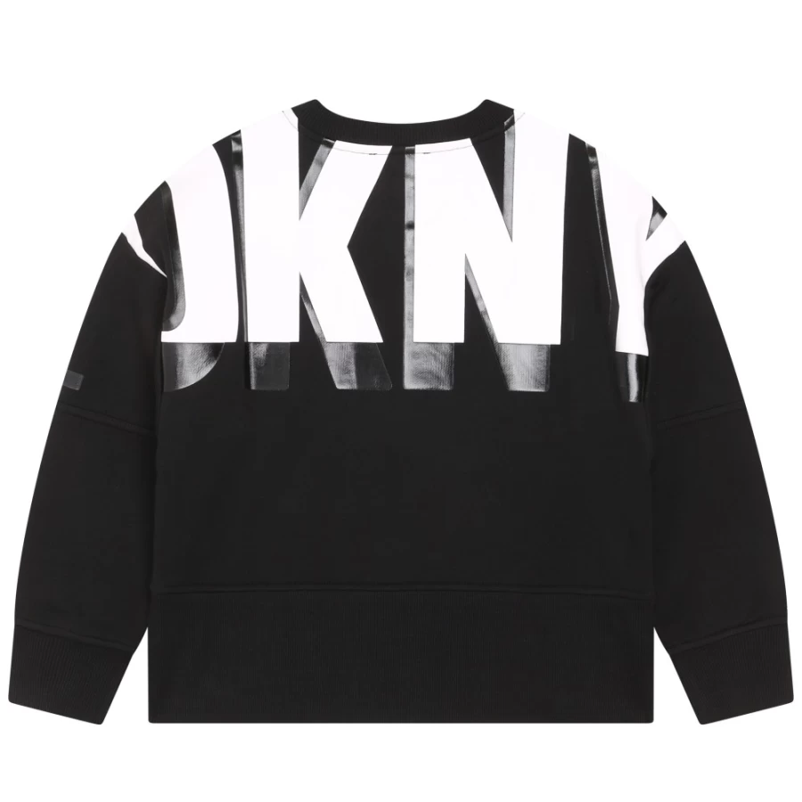 DKNY Girls' Black Cotton Fleece Sweatshirt - Soft & Cozy Pullover
