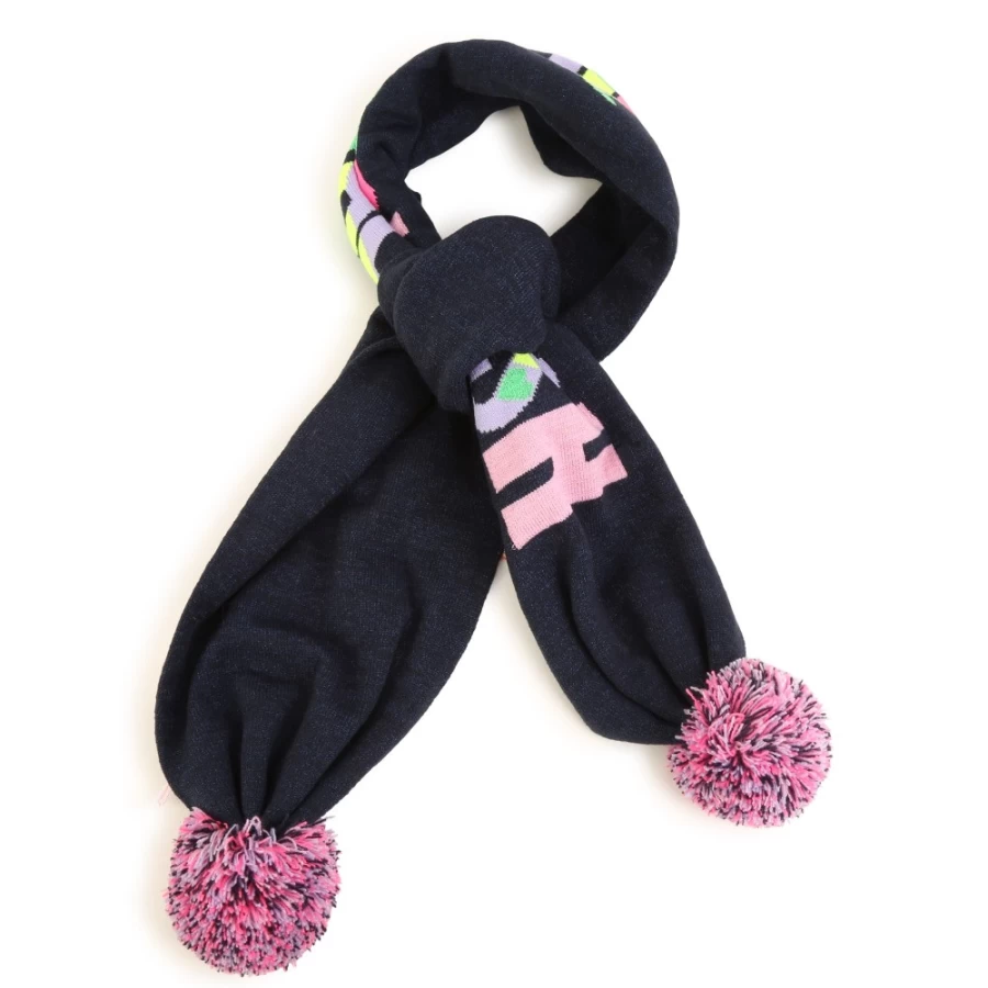 BILLIEBLUSH Navy Logo Scarf With Pom-Poms for Girls - Stylish Winter Accessory