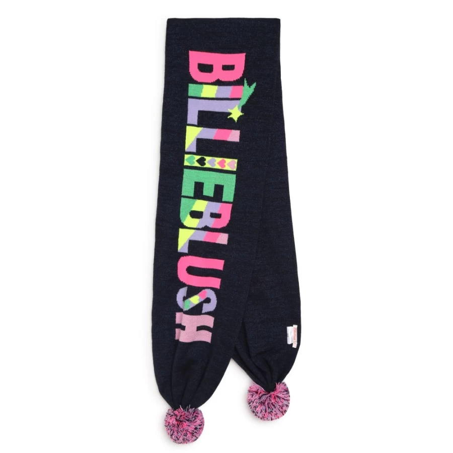 BILLIEBLUSH Navy Logo Scarf With Pom-Poms for Girls - Stylish Winter Accessory